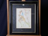 une image représentant un dessin d'une femme à cheval, dans un cadre