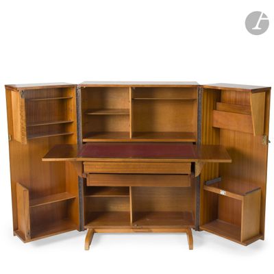 an image of a wooden desk with a book shelf and a chair