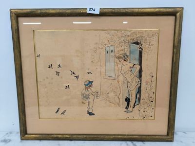 Dans le goût de Germaine BOURET La visite de Cupidon Aquarel… - Photo 1