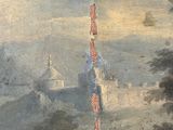 a painting of a tower in the middle of a field