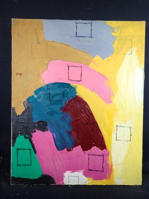 peinture représentant une œuvre abstraite aux couleurs vives sur fond noir