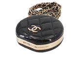 chanel black quilted chain wallet case
