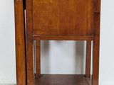 an old wooden table with a marble top on a white background