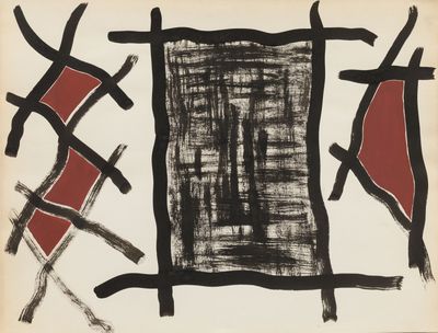 une image représentant une peinture noire et rouge sur fond blanc