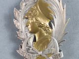 an image of a silver and gold medal with a woman ' s face