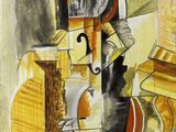painting of a painting of a violin and other objects on a table