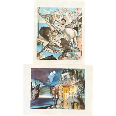 deux tableaux représentant un homme à cheval et une femme à cheval