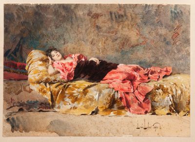 an image of a painting of a woman laying on a couch