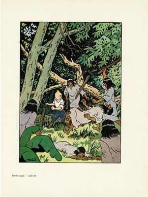 une illustration représentant un groupe de personnes dans les bois