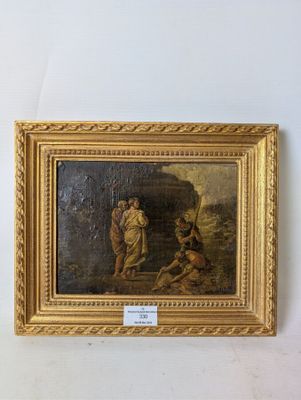 a painting of a man and a woman in a wooded setting