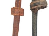 pair of old and rusty swords on a white background with a white background