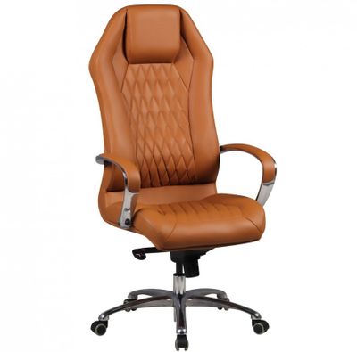Fauteuil de bureau en cuir véritable caramel , dossier incli…