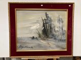 a picture of a painting on a easel in a room