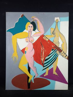 une image représentant un tableau où figurent une femme et un homme tenant un couteau