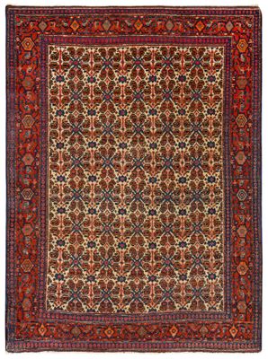 un ancien tapis persan à motifs rouges et bleus