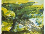 a painting of a tree in the middle of a field