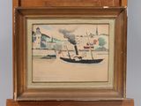 a picture of a painting of a man on a boat