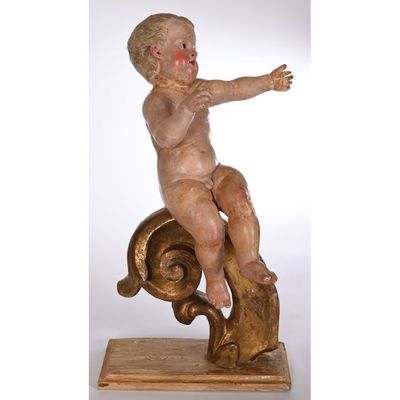 AMOUR en bois polychrome et yeux sulfures. - Photo 1