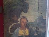 a painting of a woman sitting in a chair