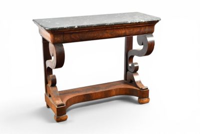 a small table with a marble top on a white background