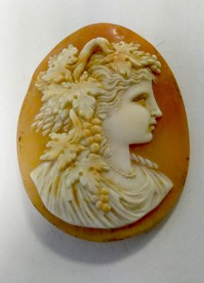 an image of a woman ' s profile is shown in a carved shell
