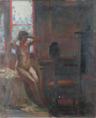 l'image d'un tableau représentant une femme nue assise sur un lit
