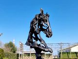 une statue de cheval sur un socle dans un jardin