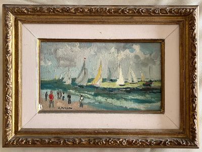 une image d'un tableau représentant un voilier sur l'eau