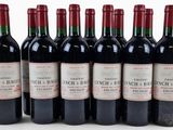 six bottles of red wine are lined up in a row