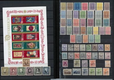 two different types of stamps are on display in a display case