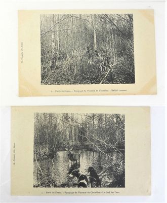deux photos en noir et blanc représentant un homme à cheval dans les bois