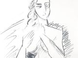 drawing of a woman holding her hands to her chest