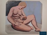 un tableau représentant un homme nu assis par terre