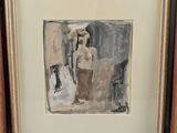 painting of a woman standing in front of a mirror in a room