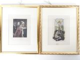 two framed pictures of a couple of people in a room