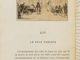 an open book with a picture of people in a cafe