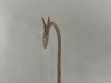a metal pole with a horse head sticking out of it ' s head