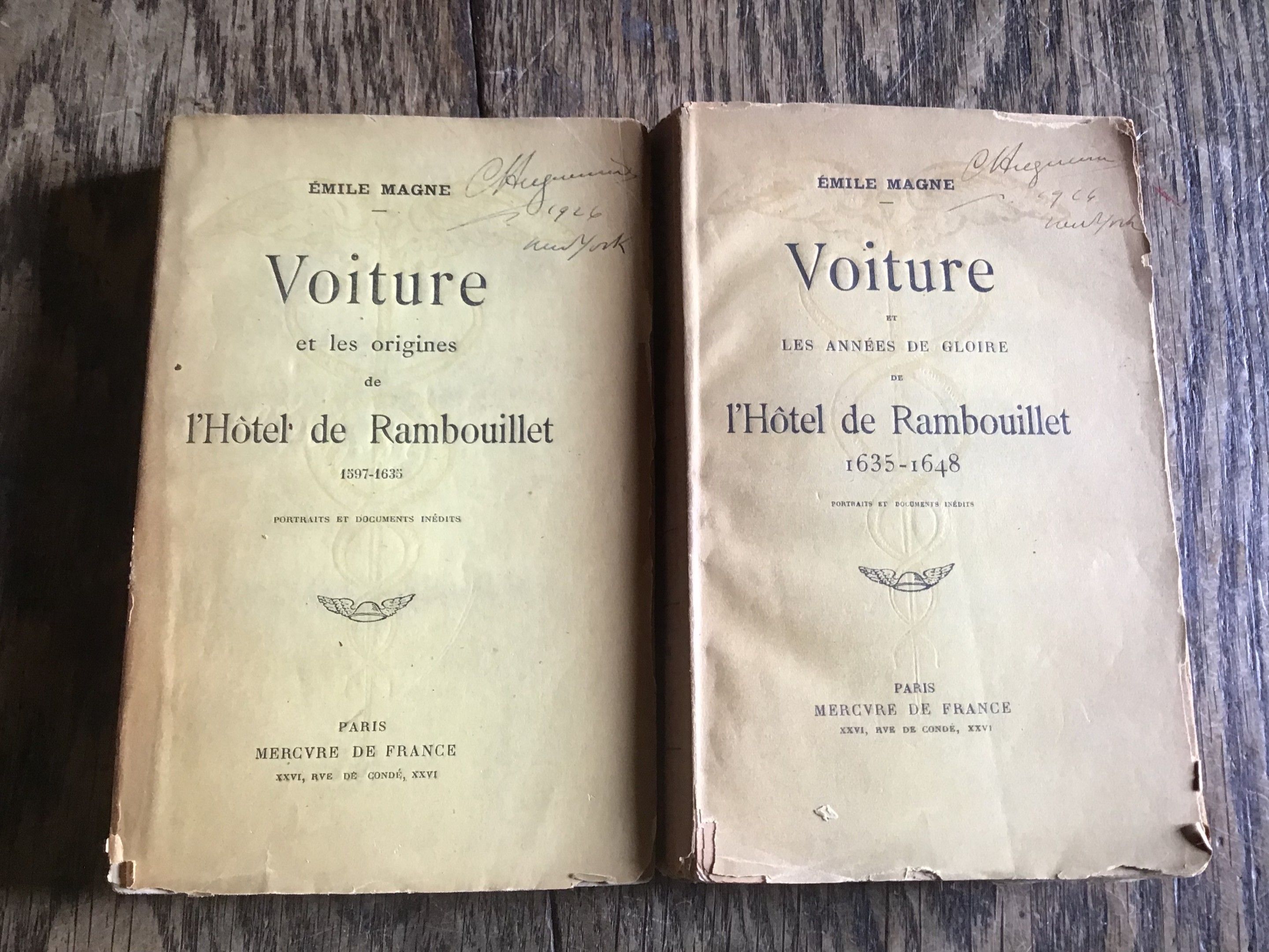 Emile Magne Voiture et les Origines Et les Années de Gloire De L’Hotel de Rambouillet 1911 et 1912 2 volumes aux édit...