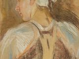 une image représentant un tableau d'une femme portant un chapeau blanc