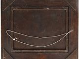 an old wooden picture frame with a wire hanging from it ' s sides