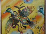 a painting of a bird that is flying in the sky