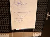 a white board with a drawing on it in a room