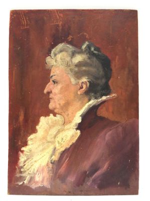 a painting of a woman in a red coat and white collar