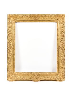 an antique gold frame with a white background