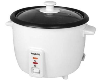 a close up of a white rice cooker on a white background