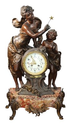 PENDULE en marbre et régule patiné à décor figuré intitulée … - Photo 1