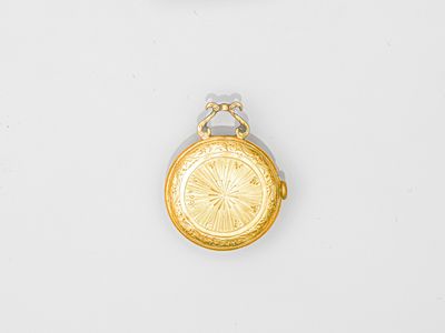 two gold - plated pocket watches, one with a chain and the other with a clasp