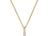 a gold necklace with a diamond bar pendant on a chain