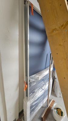 a picture of a room with a ladder and a bowl of food