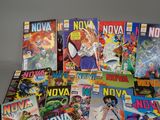 a lot of comic books sitting on a table